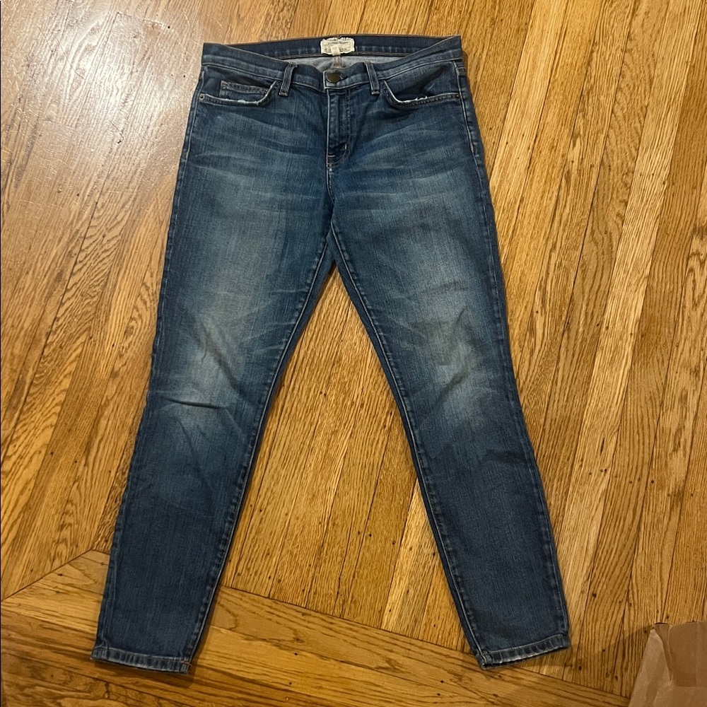 Current/Elliott Dark Blue Denim Distressed Jeans